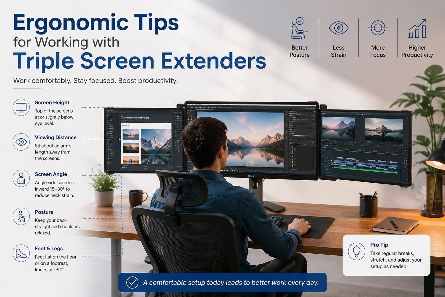 Ergonomic Tips for Working with Triple Screen Extenders - INVZI