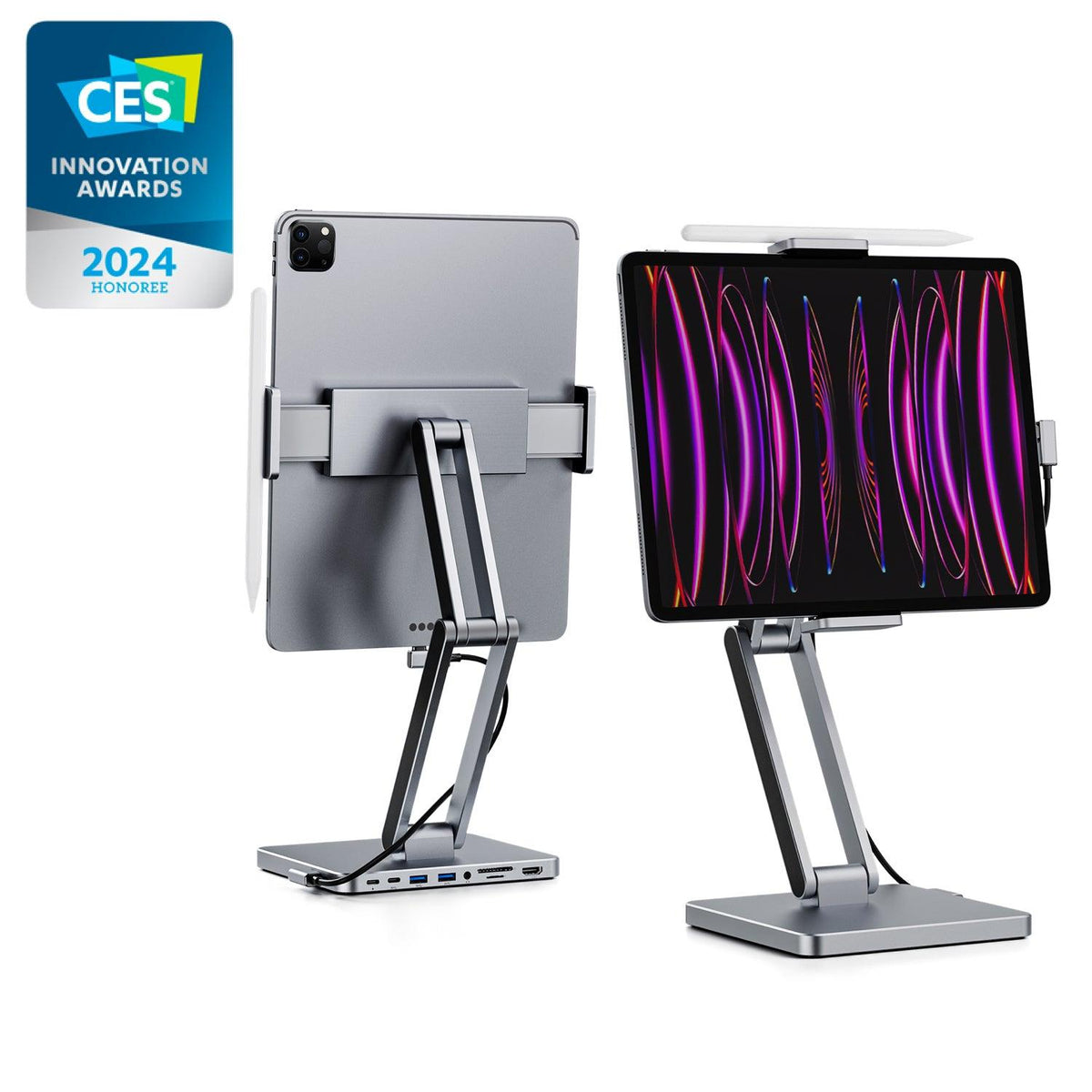 INVZI MagHub 3 tablet stand with an integrated USB-C docking station
