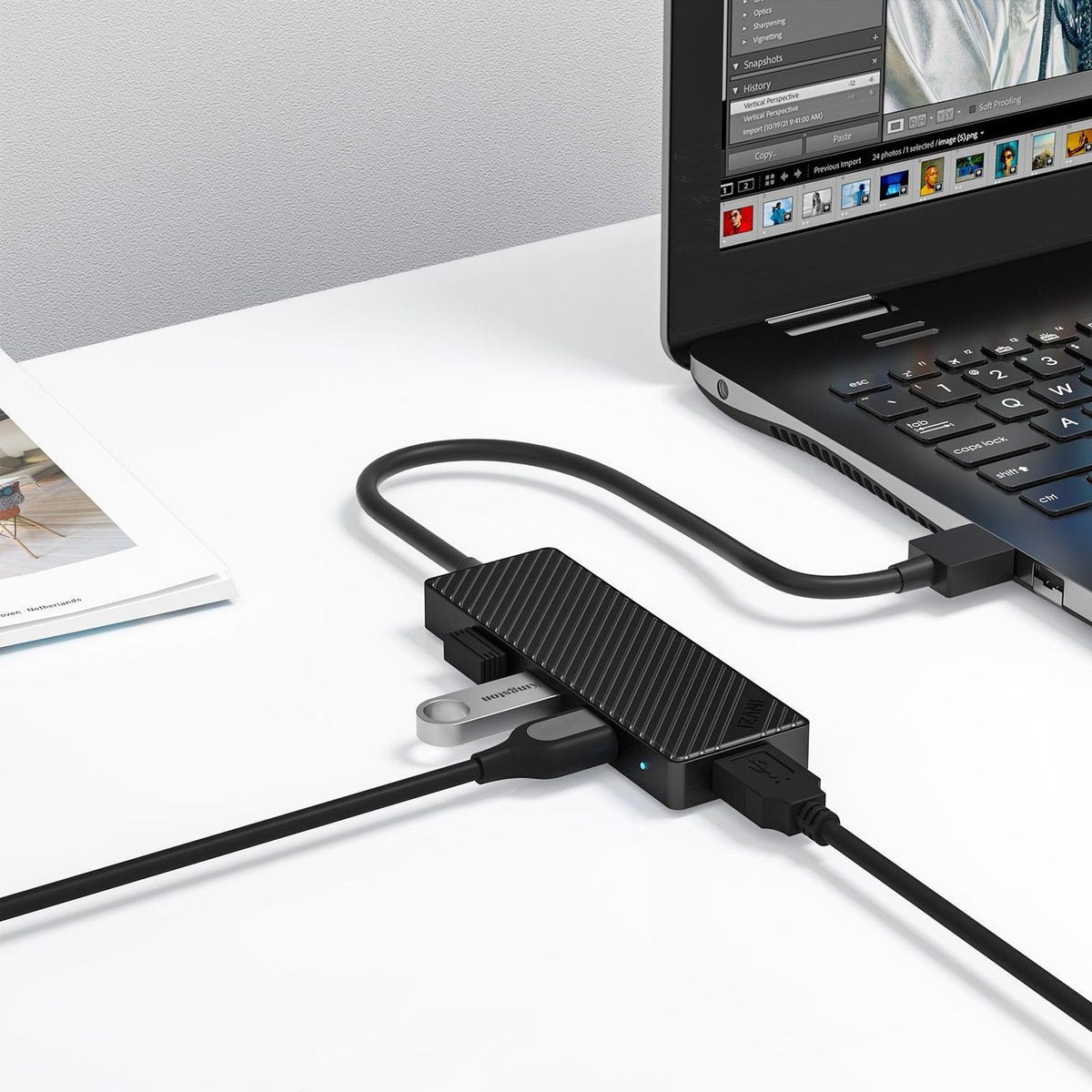 INVZI MagHub 4 - Port USB 3.0 Hub Ultra - Slim Data USB - A Hub with 2ft Cable - INVZI