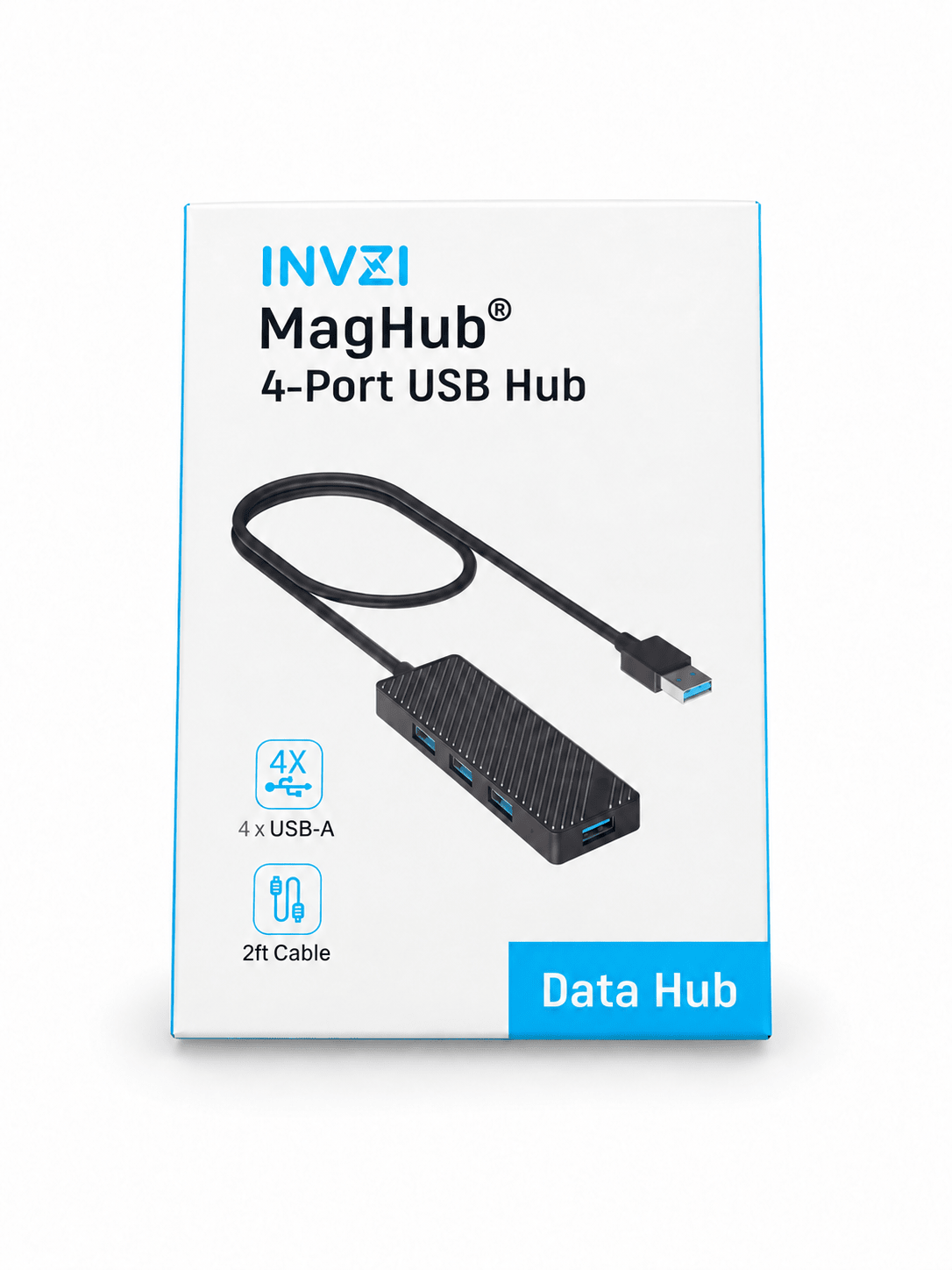 MagHub 4-Port USB 3.0 Hub Ultra-Slim Data USB-A Hub with 2ft Cable - INVZI
