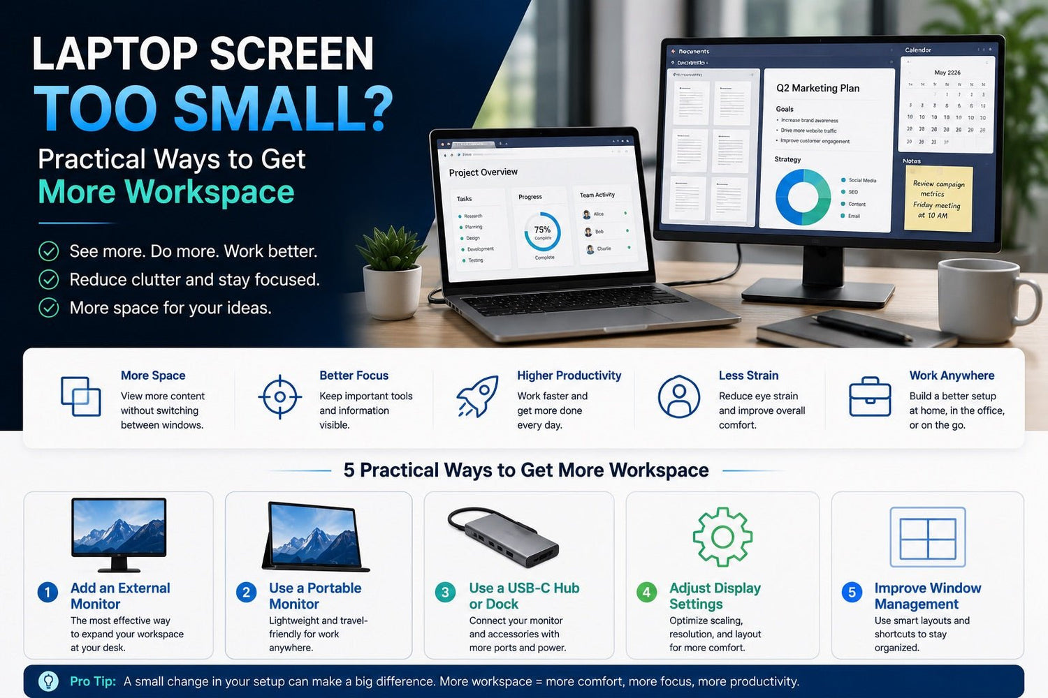 Laptop Screen Too Small? Practical Ways to Get More Workspace - INVZI