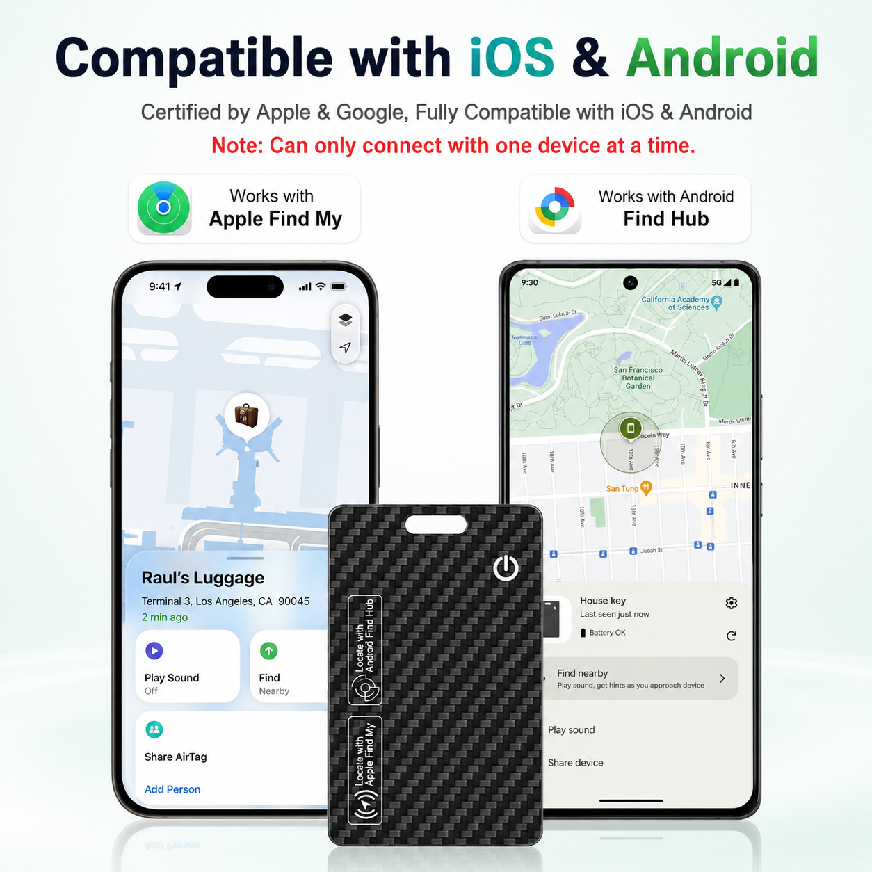Wallet Tracker Card for iOS & Android Rechargeable Smart Wallet Finder with Apple Find My and Google Find Hub Wireless Charging, IP68 Waterproof Locator for Wallet, Keys, Bags, Passport