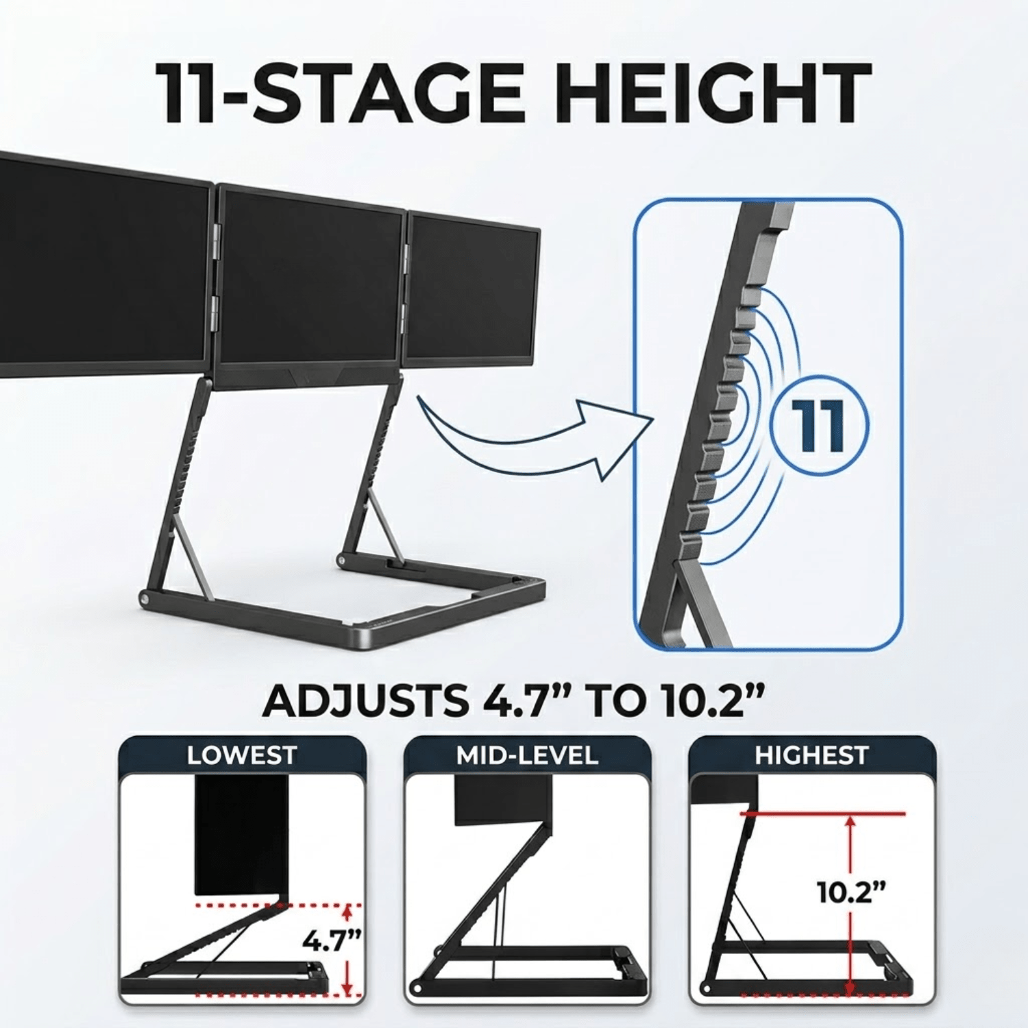INVZI foldable laptop screen extender with 11-stage height adjustment for comfortable viewing