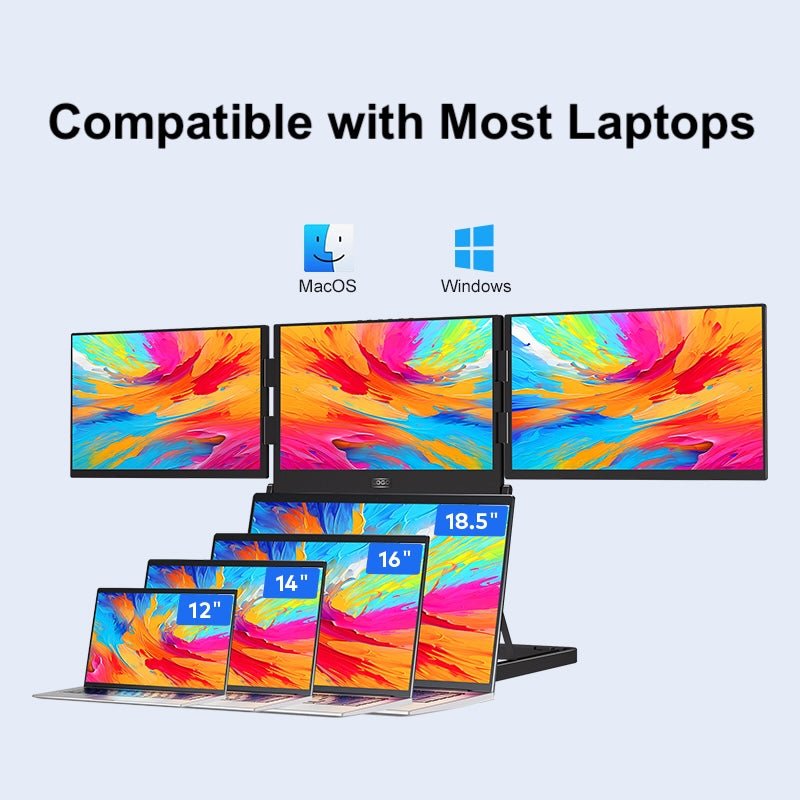 INVZI dual foldable laptop screens compatible with most laptops for expanded display space