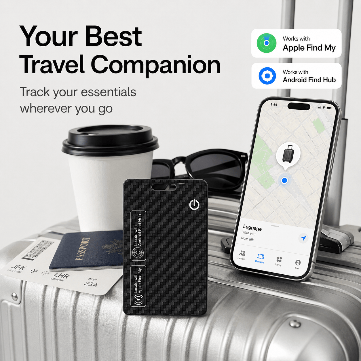 Maghub Tracking Card for iOS & Android Rechargeable Smart Finder with Apple Find My and Google Find Hub - INVZI